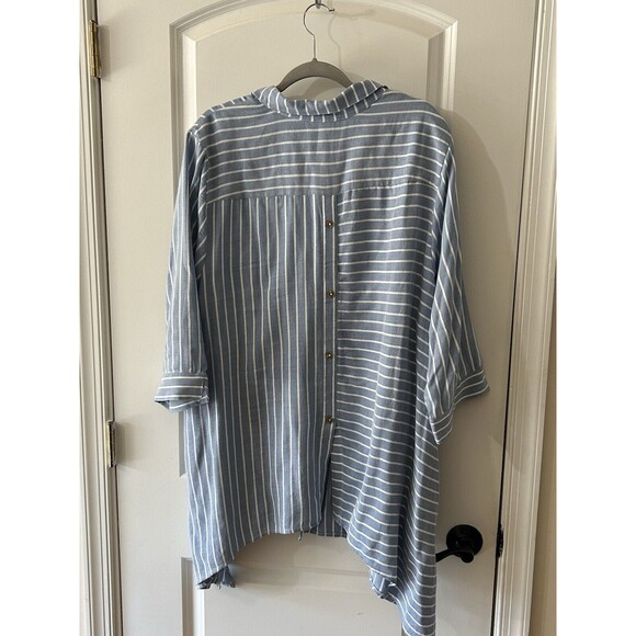 Catherine’s Size 2X Blue Striped 3/4 Sleeve Lagenlook Draped Top Chambray - Picture 3 of 6